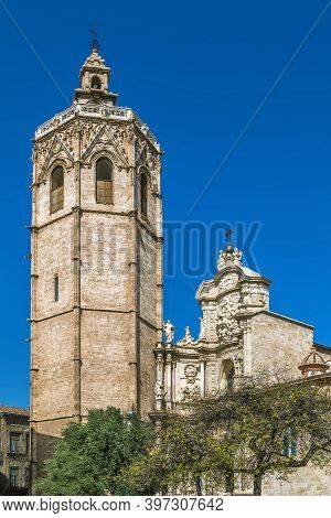View Of Valencia Cathedral Or Basilica Of The Assumption Of Our Lady Of Valencia From Plaza De La Re
