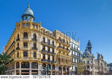 Building On Square Of The City Hall ( Plaza Ayuntamiento) In Valencia, Spain