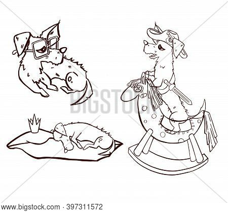 Set Of Cute And Funny Cartoon Little Dogs-pupies.