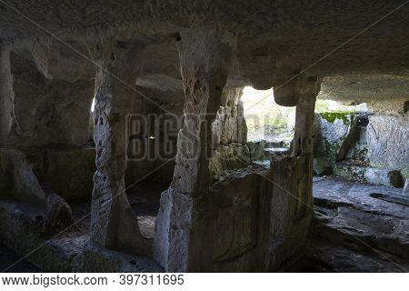 Tepe-kermen Cave City In The Republic Of Crimea, Russia. Sunny Day September 30, 2020