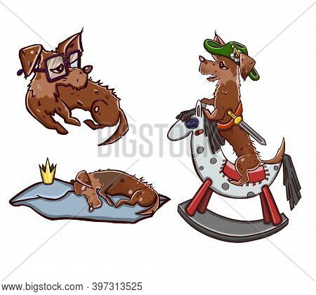Set Of Cute And Funny Cartoon Little Dogs-pupies.