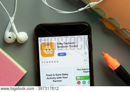 New York, Usa - 1 December 2020: Baby Daybook Newborn Tracker Mobile App Icon On Phone Screen Top Vi