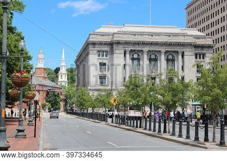 Providence, Usa - June 8, 2013: People Visit Downtown Providence. Providence Is The Capital And Most