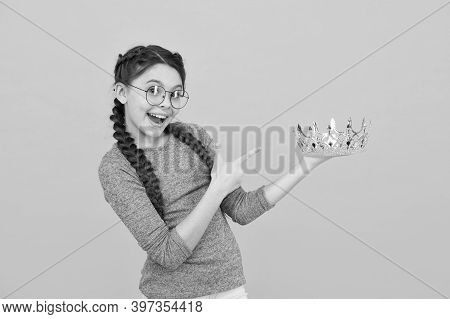Cute Adorable Girl In Glasses. Excellent Pupil. Success And Happiness. Smartest Princess. Long Await