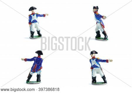 4 In 1 Photo Of Tin Soldier With Sword On The White Background