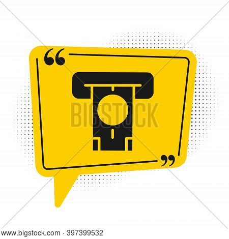 Black Atm - Automated Teller Machine And Money Icon Isolated On White Background. Yellow Speech Bubb