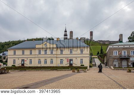 Checiny, Poland - September 06, 2020: Old Town Square. Building Of The Town And Commune Office.