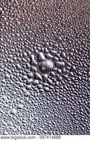 Deail Of Metal Surface Covered In Water Drops - Abstract Background