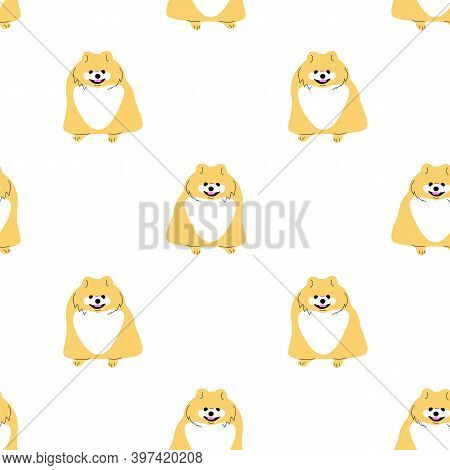 Repeat Seamless Pattern With Flat Style Cute Pomeranian Spitz Dogs On White Background. Stock Vector