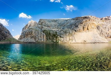 The View Of Mountain Lake Between Bolkar Mountain And Taurus Mountain. Karagol, Nigde, Turkey. It Is