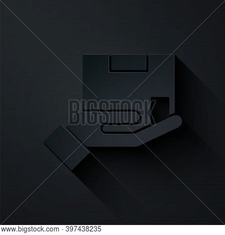 Paper Cut Delivery Insurance Icon Isolated On Black Background. Insured Cardboard Boxes Beyond The S