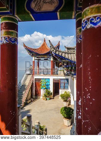 Dali, China - April 2009: Small Temple On The Luoquan Peninsula In Erhai Lake