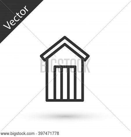 Grey Line Wooden Outdoor Toilet Icon Isolated On White Background. Vector
