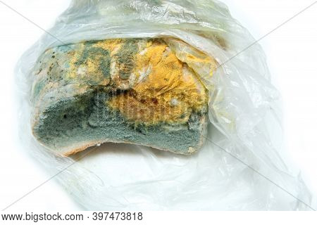 The Picture Of A Fully Mouldy Bread Because Of The Wrong Storage In Hdpe Sack. Rotten And Uneatable.