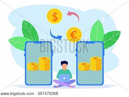 Flat Style Vector Illustration. Currency Exchange, Online Money Transactions, Stock Trading Icon Set