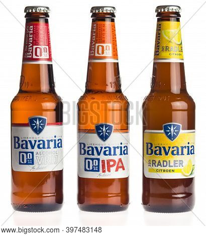 Groningen, Netherlands - November 28, 2020: Bottles Of Bavaria Lager, Radler And Ipa Beers Isolated 