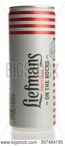 Groningen, Netherlands - November 28, 2020: Can Of Belgian Liefmans Fruitesse Fruit Beer Isolated On