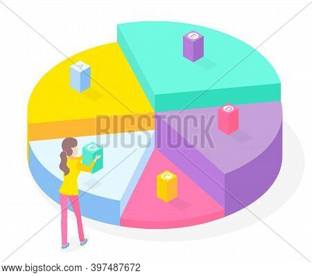 3d Pie Diagram, Pie Chart. Isometric Infographics. Financial Strategy. Visual Presentation. Analysis