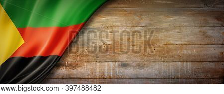 Azawad Mnla Flag On Vintage Wood Wall. Horizontal Panoramic Banner. 3d Illustration
