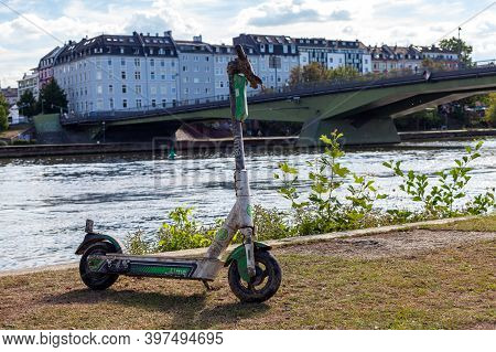 Frankfurt Am Main, German - April 19, 2020. Electric Bike Pulled Out Of The River, Vandalism In The 