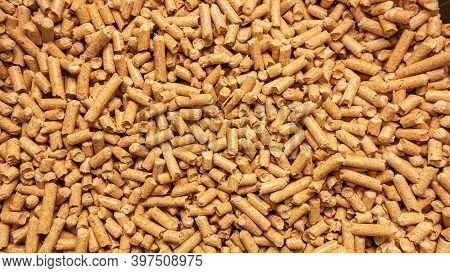Wood Pellets Close Up. Economical Fuel For Heating.