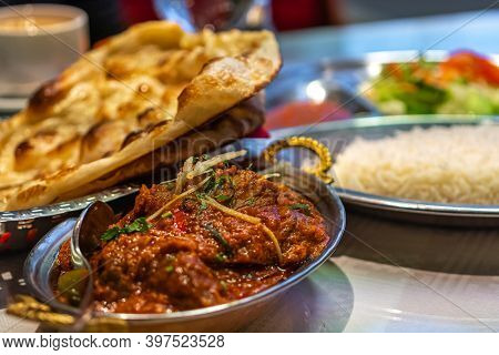 Nepalese Cuisine, Lavash, Rice, Meat. High Quality Photo
