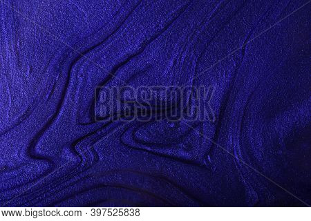 Horizontal Navy Blue Shimmer Abstract Background. Make Up Concept.beautiful Stains Of Liquid Nail La