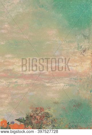Green floral wall textured background