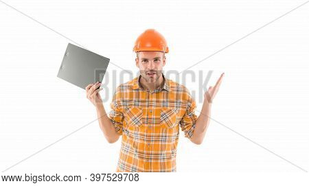 Mining Area Under Construction. Mining Engineer At Work Isolated On White. Mining Inspection. Mining