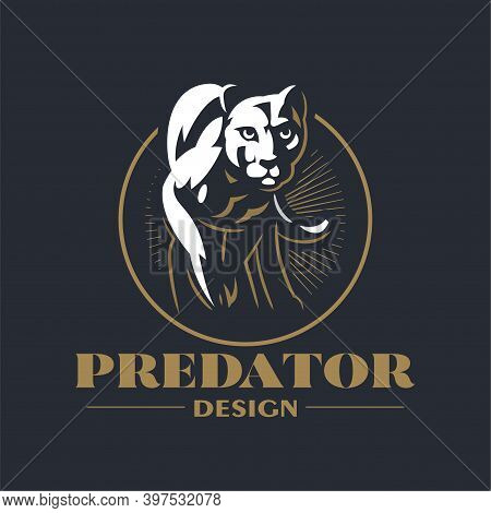 A Puma Or Panther Walks With His Paw Raised. Stylized Vector Illustration.