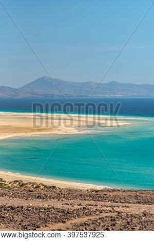 View At Playa De Sotavento, Fuerteventura In Spain In Summer.