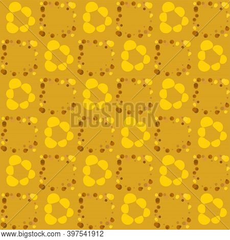 Fortuna Gold Geometric Pattern Of Small And Large Circles And Bubbles. Fortuna Gold Background With 