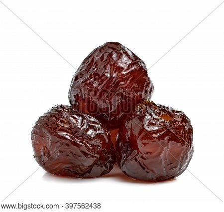 Chinese Date Or Jujube Or Monkey Apple In Syrup Isolated On White Background