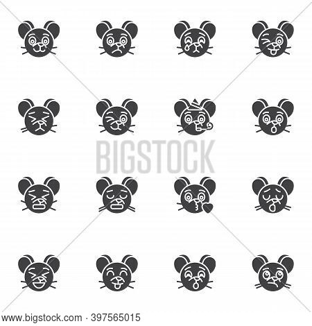 Mouse Emotion Vector Icons Set, Modern Solid Symbol Collection, Filled Style Pictogram Pack. Signs, 