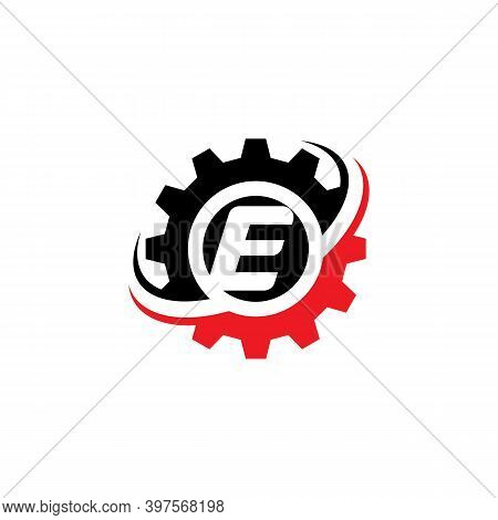 Letter E Gear Logo Design Template Machinery, Technology
