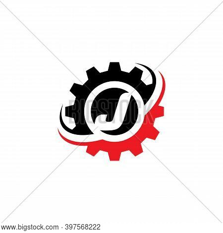 Letter J Gear Logo Design Template Machinery, Technology