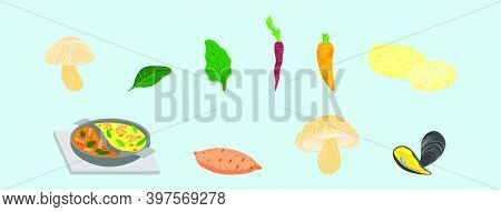 Set Of Hotpot Cartoon Icon Design Template With Various Models. Modern Vector Illustration Isolated 