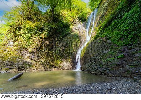 Russia. Sochi. Orekhovsky Waterfall On Bezumenks River - Natural Sight In The Neighborhood Of The Ci