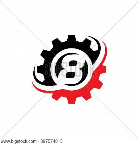 Number 8 Gear Logo Design Template Machine, Machinery,