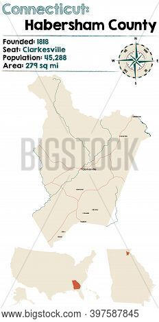 Large And Detailed Map Of Habersham County In Georgia, Usa.