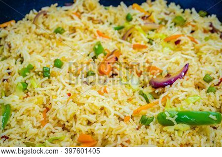 Closeup Of Colorful Idiyappam Noodles Or Indian Rice Noodles In A Pan