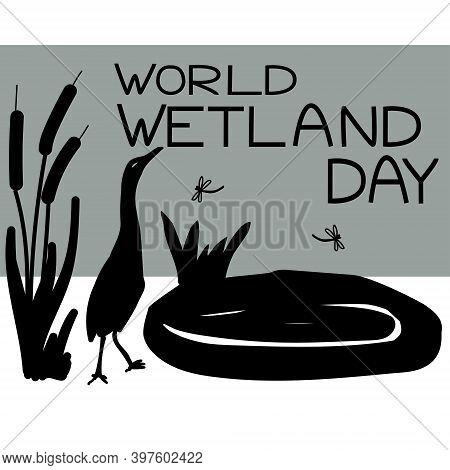 World Wetland Day, Wetlands Day, Nature Near Water Body, Silhouette Of Birds And Plants Near Swamp V