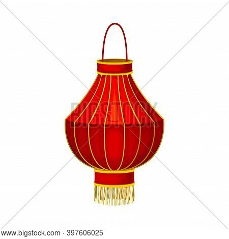 Red Chinese Lantern Made Of Paper Or Silk With Candle Inside Vector Illustration