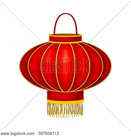 Red Chinese Lantern Made Of Paper Or Silk With Candle Inside Vector Illustration