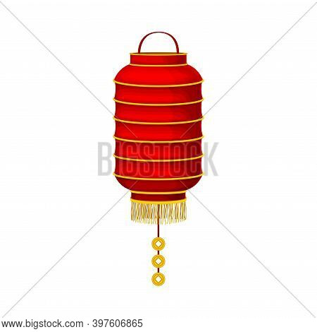Red Chinese Lantern Made Of Paper Or Silk With Candle Inside Vector Illustration