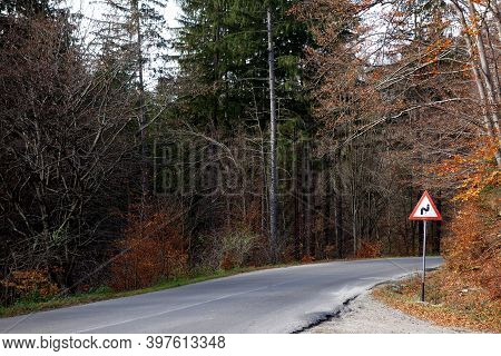 Autumn In October On The Road That Connects The Town Of Predeal With Rasnov. The Road Is Spectacular