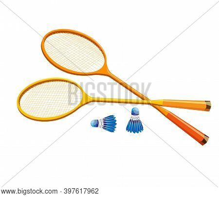 Badminton Racket And Shuttlecock. Vector Illustration Of Equipments For Badminton Game Sport
