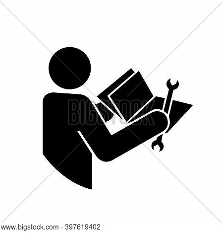 Read Technical Manual Before Servicing Black Icon, Vector Illustration, Isolate On White Background 