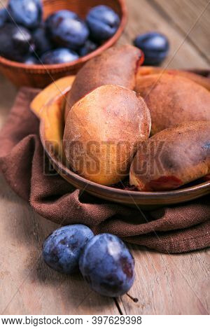 Homemade Pirogi .traditional Russian Pastries.style Rustic Selective Focus,homemade Pirogi