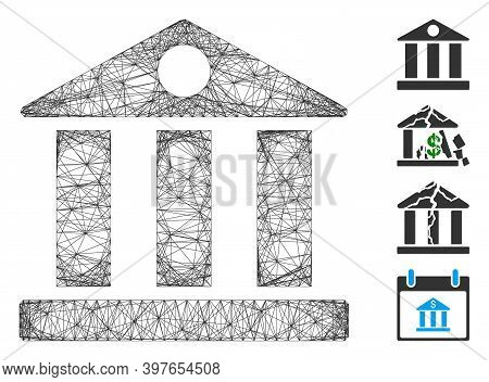 Vector Net Bank Building. Geometric Wire Frame 2d Net Generated With Bank Building Icon, Designed Wi